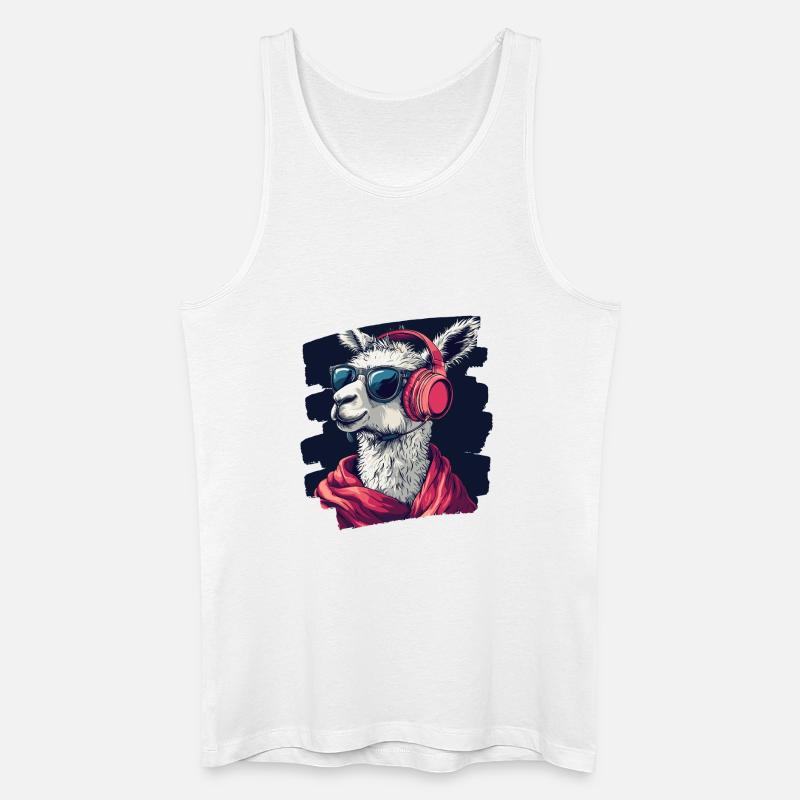 Lama Kopfhörer - Männer Bio Tank Top - Weiß