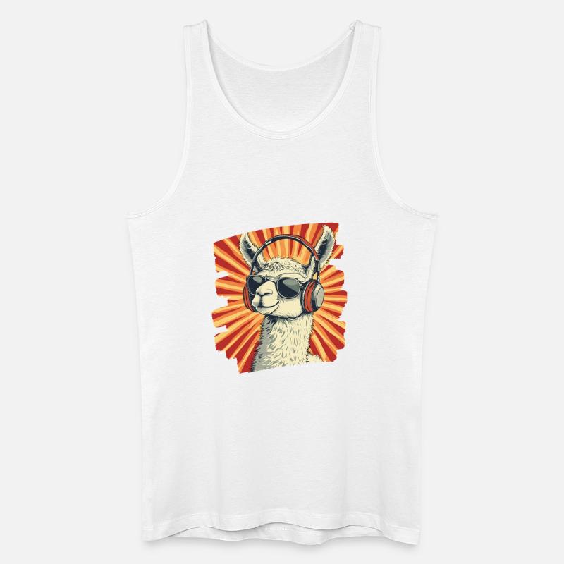 Lama Kopfhörer - Männer Bio Tank Top - Weiß