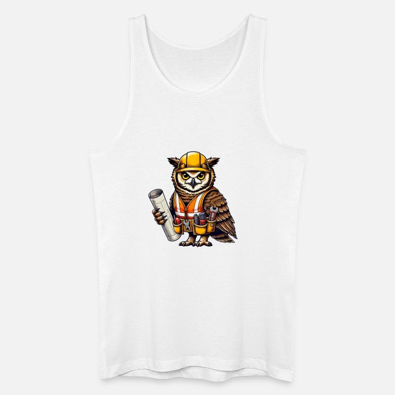 Bauarbeiter-Eule – Clever & Handwerklich! - Männer Bio Tank Top - Weiß