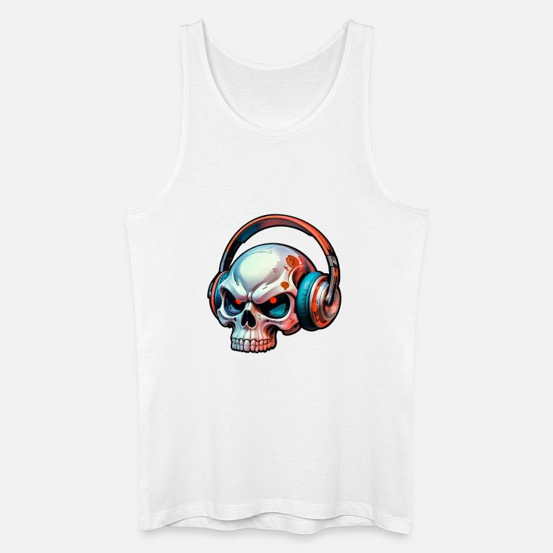 Schädel mit kopfhörer - Männer Bio Tank Top - Weiß
