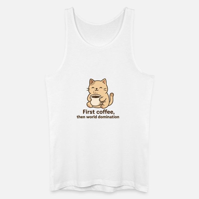 Katze mit Kaffeetasse und Phrase - Männer Bio Tank Top - Weiß