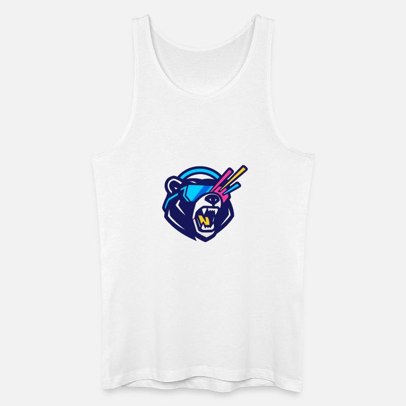 Brüllender Cyber-Bär mit Neon-Visor - Männer Bio Tank Top - Weiß