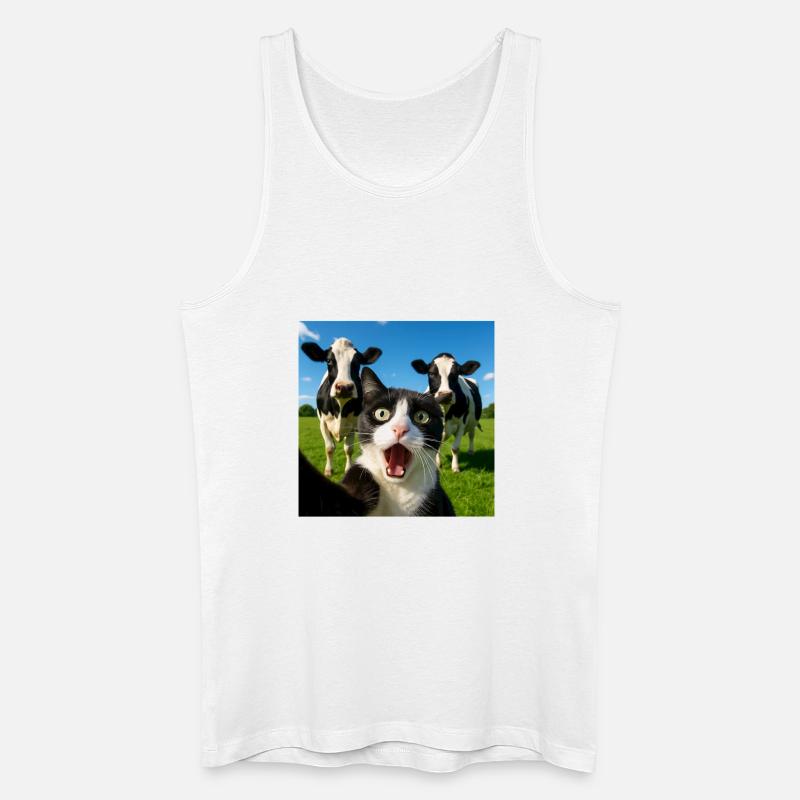 Süße Katze Kuh Selfie Geschenkidee - Männer Bio Tank Top - Weiß
