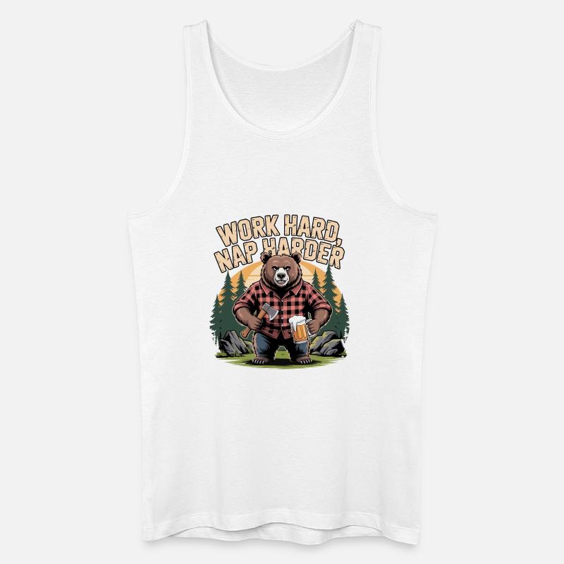 Hart arbeiten, Schlaf härter, Bär - Männer Bio Tank Top - Weiß
