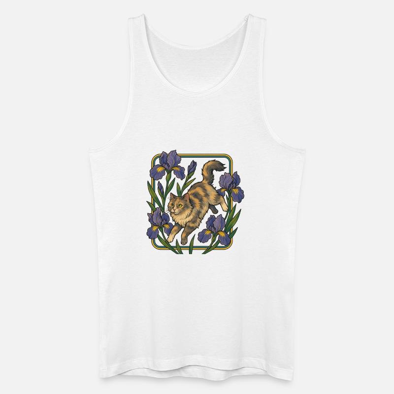 Elegante Katze unter Irisblumen - Männer Bio Tank Top - Weiß