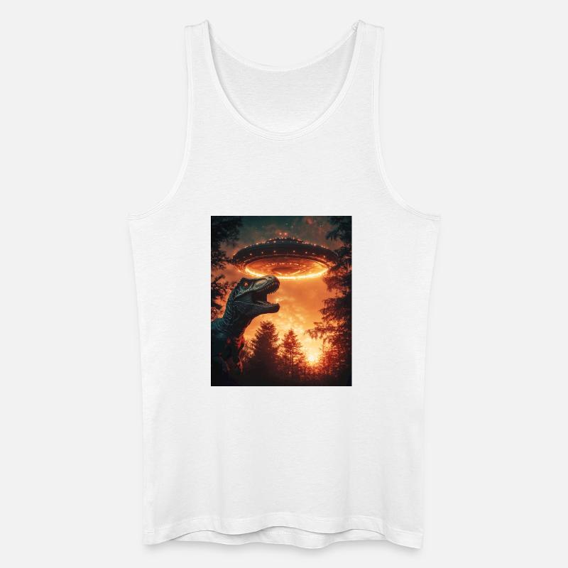 T-Rex Selfie mit UFO - Männer Bio Tank Top - Weiß