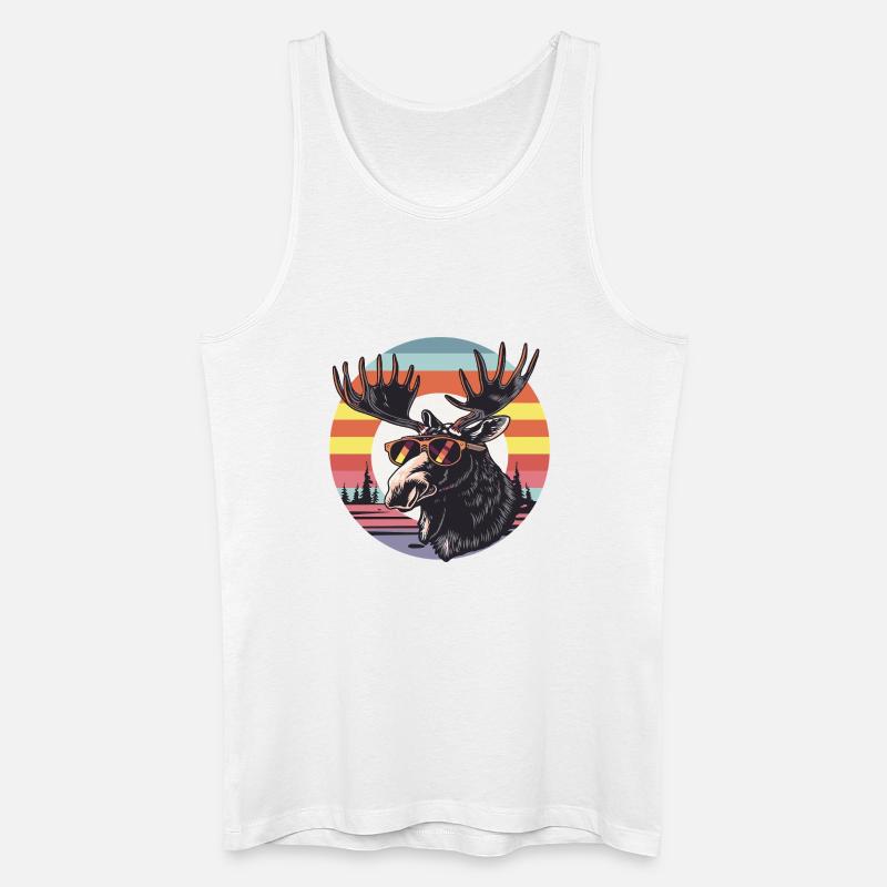 Retro Elch mit Sonnenbrille - Männer Bio Tank Top - Weiß