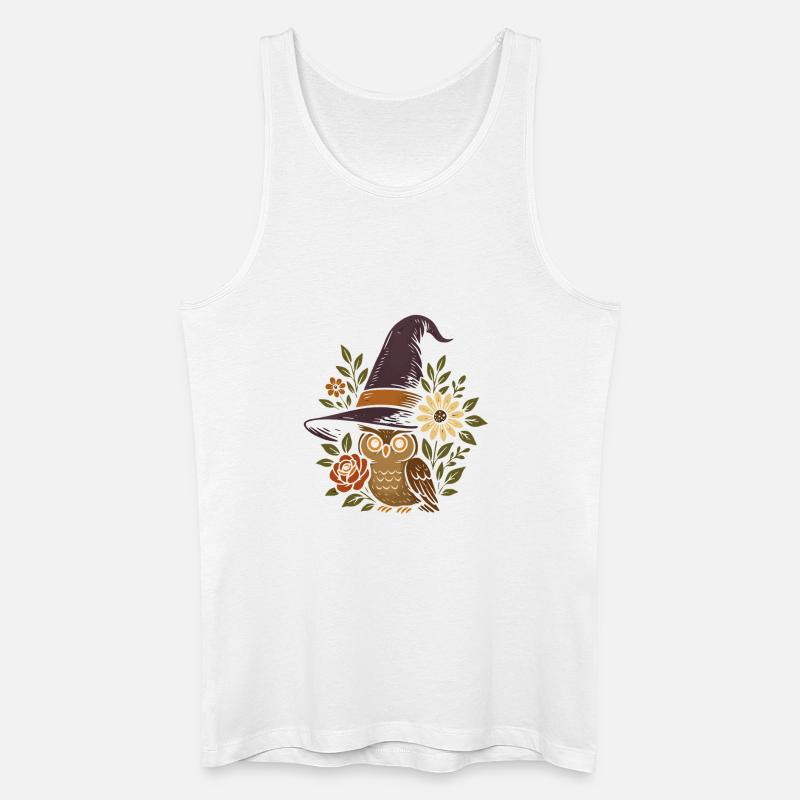Eule im Zauberhut mit Blumen - Männer Bio Tank Top - Weiß
