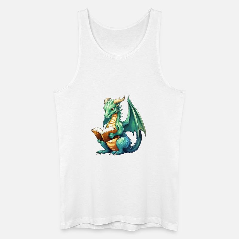 Fantasy-Lese-Drache mit Buch - Männer Bio Tank Top - Weiß