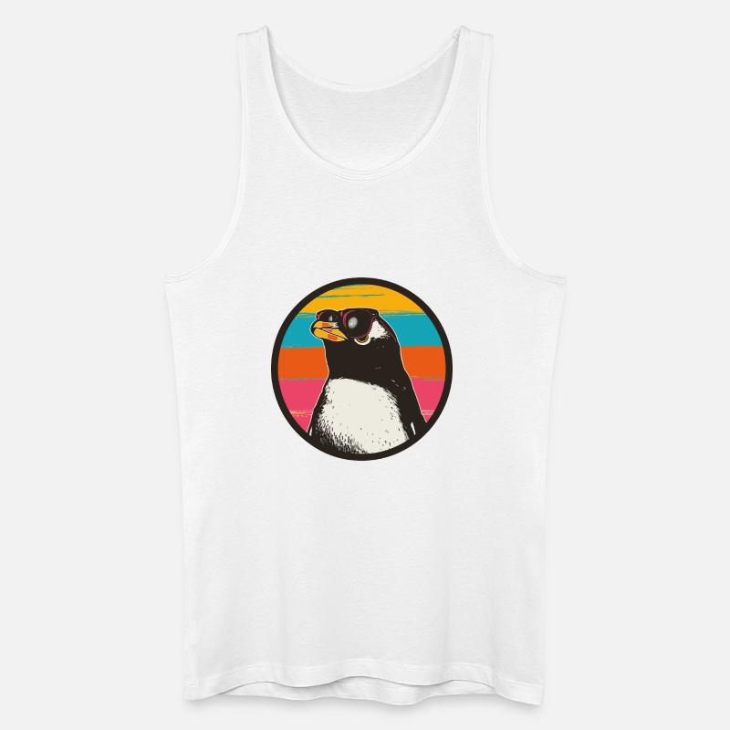 Penguin with Retro Sunset - Männer Bio Tank Top - Weiß