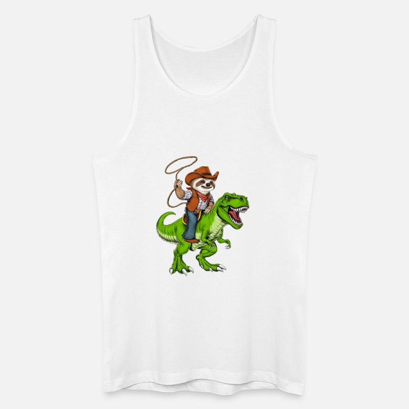 Faultier Cowboy Reitt T-Rex Dinosaurier - Männer Bio Tank Top - Weiß