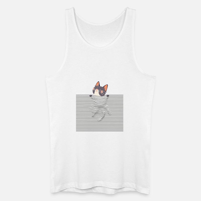 Curious Cat – Funny Optical Line Art - Männer Bio Tank Top - Weiß