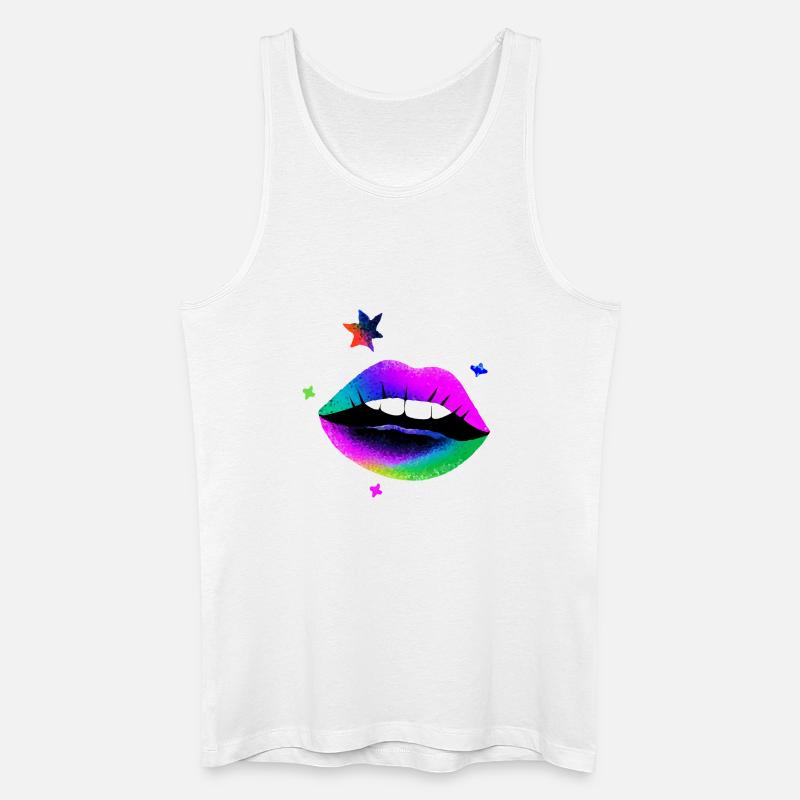 Regenbogen Lippen Pop Art Neon - Männer Bio Tank Top - Weiß