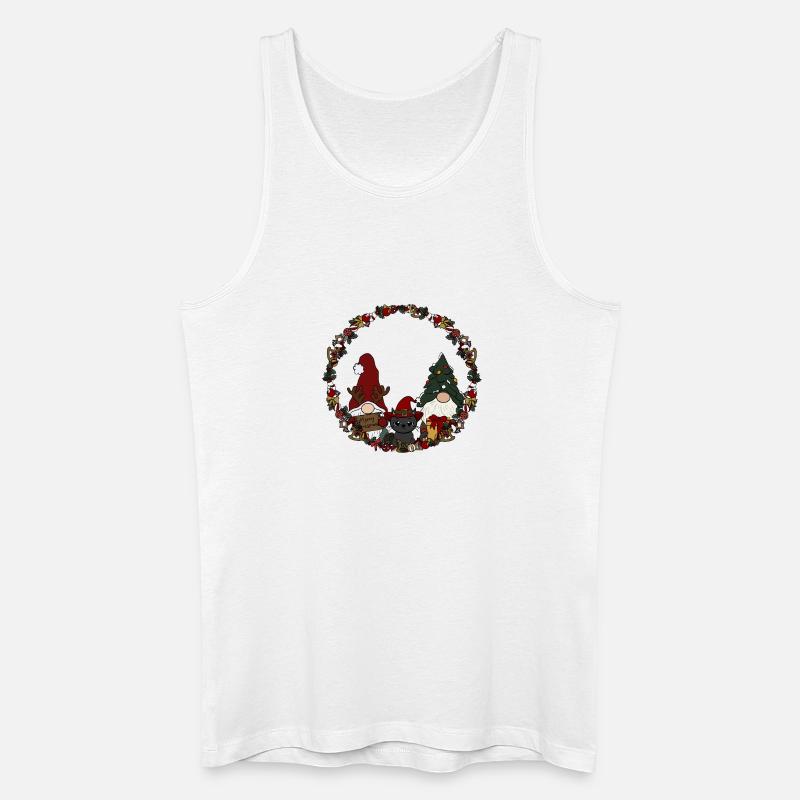 Wichtel mit Katze  im Weihnachtskranz - Männer Bio Tank Top - Weiß