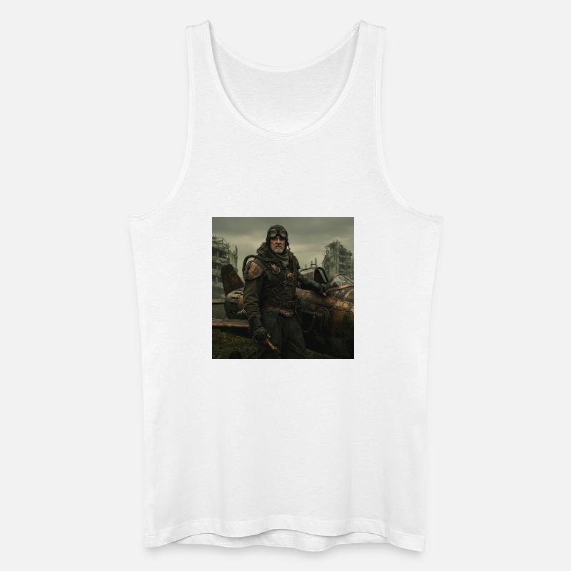 Steampunk-Pilot auf postapokalyptischen Ruinen - Männer Bio Tank Top - Weiß