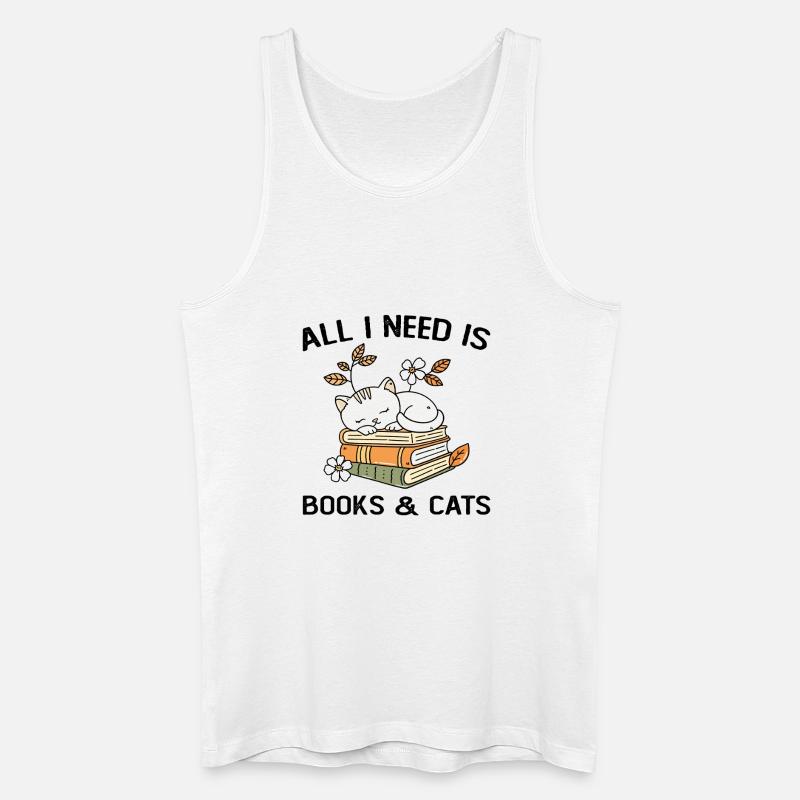 Bücher und Katzen Geschenkidee Frau Mann - Männer Bio Tank Top - Weiß