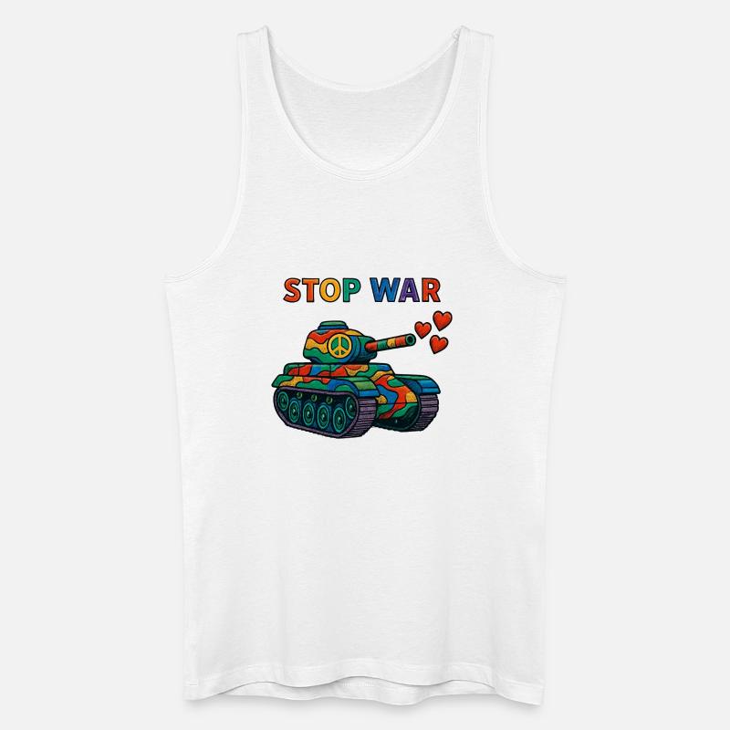 Regenbogen Panzer mit Peace-Zeichen – STOP WAR - Männer Bio Tank Top - Weiß