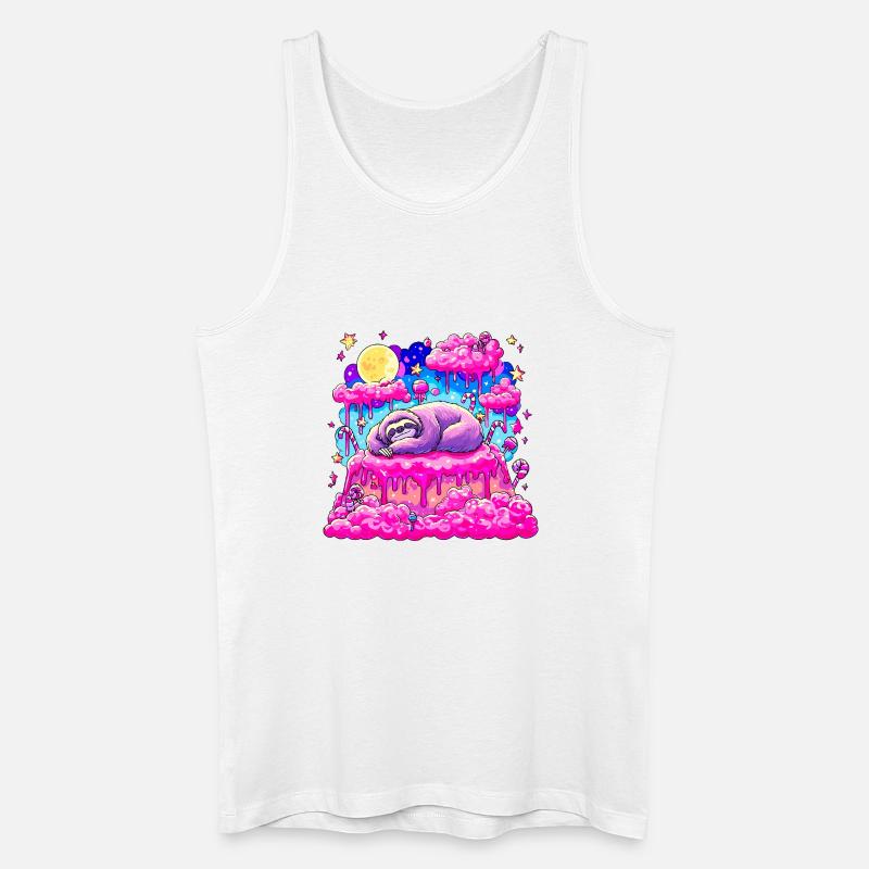 Lila Schlummer Sloth auf Pinkkuchen - Männer Bio Tank Top - Weiß