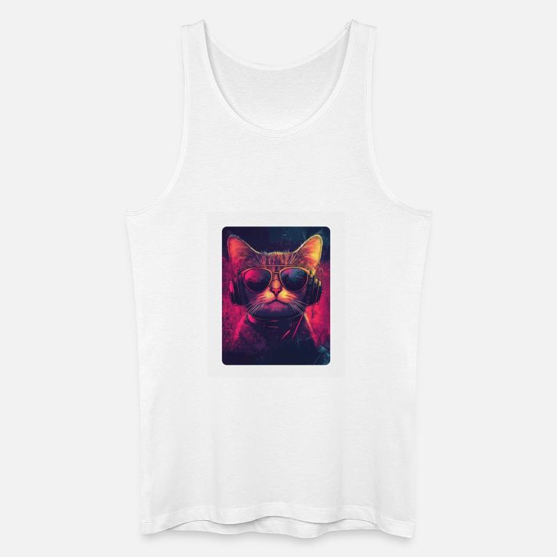 Coole DJ Katze mit Sonnenbrille - Männer Bio Tank Top - Weiß