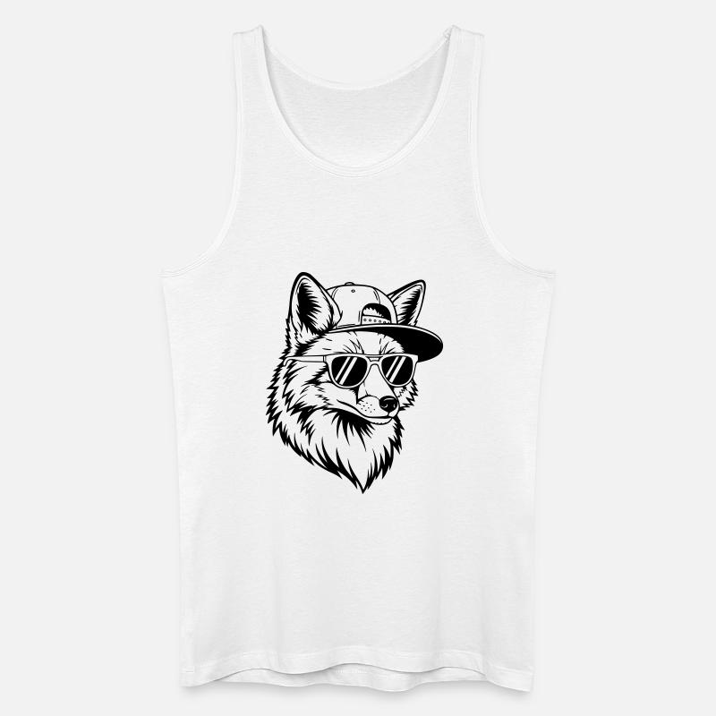 Cooler Fuchs mit Cap und Sonnenbrille - Männer Bio Tank Top - Weiß