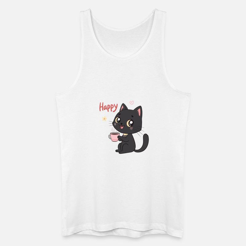 Schwarze Katze lächelt süßer Kaffee - Männer Bio Tank Top - Weiß