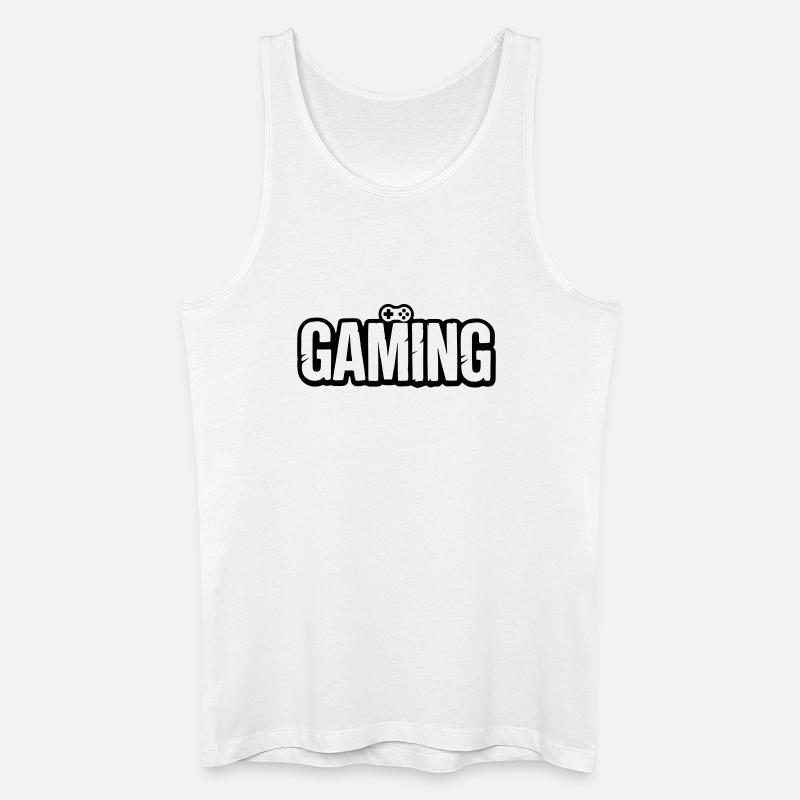 Gaming_Schrift_mit_Conroller - Männer Bio Tank Top - Weiß