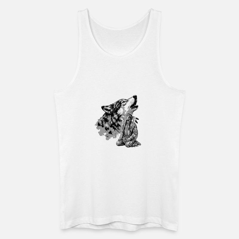 Indianer Krieger mit heulendem Wolf - Männer Bio Tank Top - Weiß