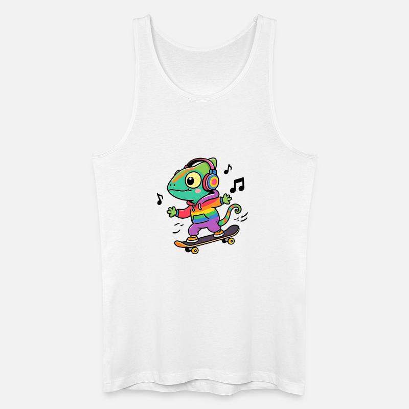 Regenbogen-Chamäleon auf Schlittschuh - Männer Bio Tank Top - Weiß