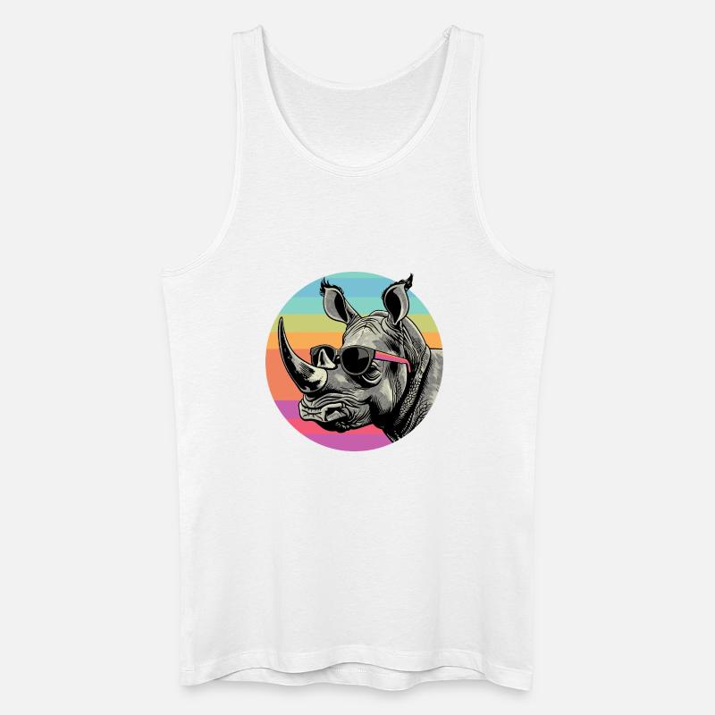 Rhino Retro Regenbogen - Männer Bio Tank Top - Weiß