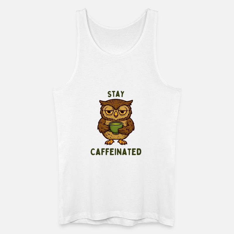 Bleib Kaffeiniert – Eulenmotiv - Männer Bio Tank Top - Weiß