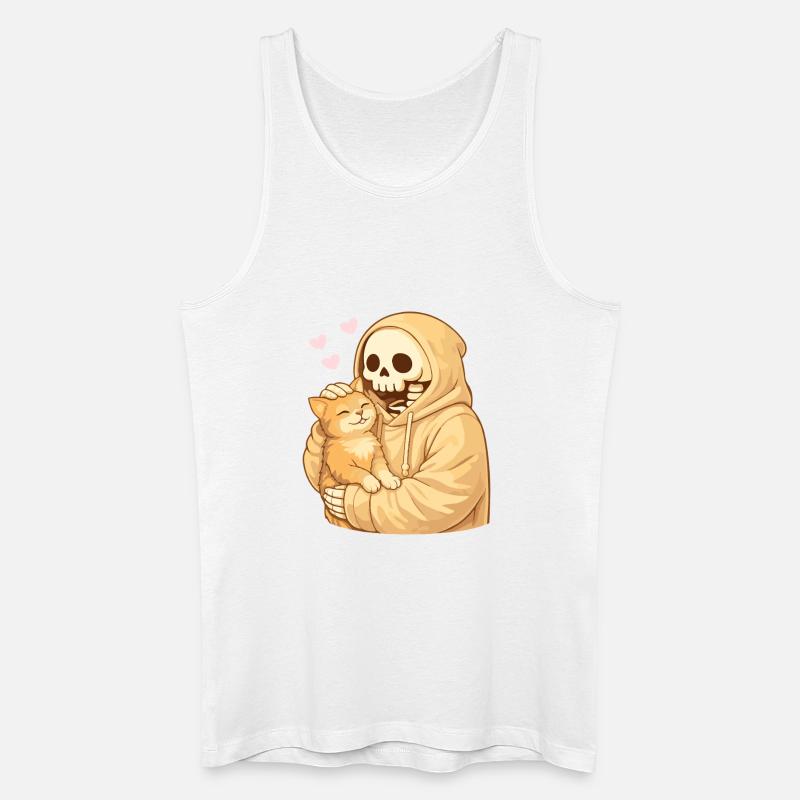 Squelette douillet avec chat – Proximité douce - Débardeur bio Homme - blanc