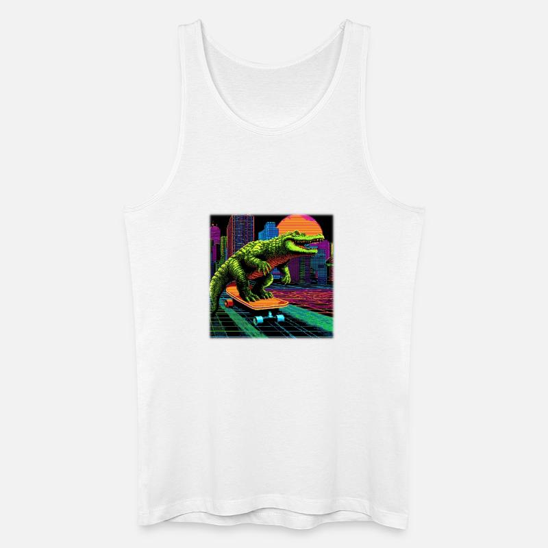 Pixel Art Krokodil – Retro Skater Synthwave - Männer Bio Tank Top - Weiß
