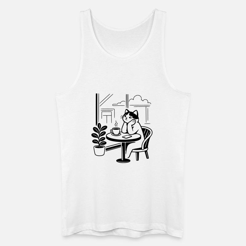 Nachdenkliche Katze Café - Männer Bio Tank Top - Weiß
