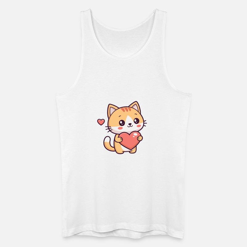 Süße Katze hält ein Herz - Männer Bio Tank Top - Weiß
