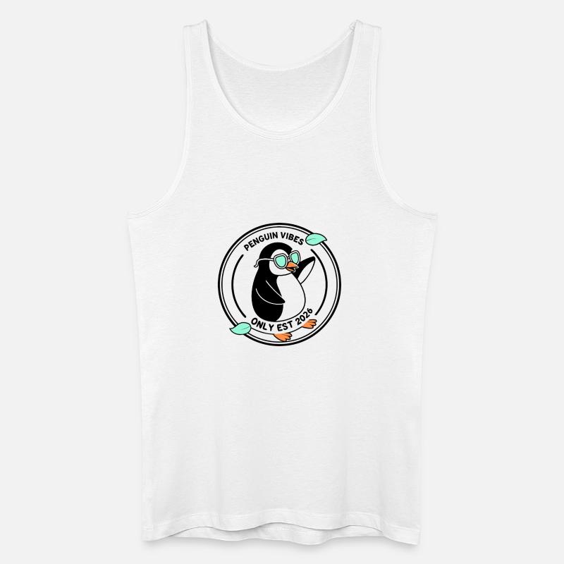 Schwarzer Pinguin in Mint-Brille 2026 - Männer Bio Tank Top - Weiß