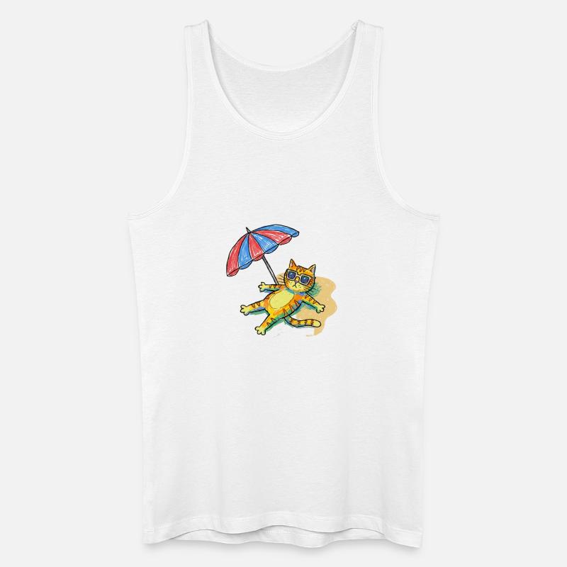 Bunte Strandkatze mit Sonnenschirm - Männer Bio Tank Top - Weiß