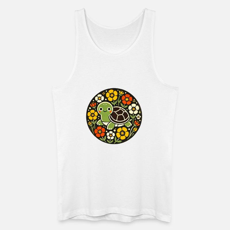 Tiny Turtle Amid Floral Circle - Men’s Organic Tank Top - white