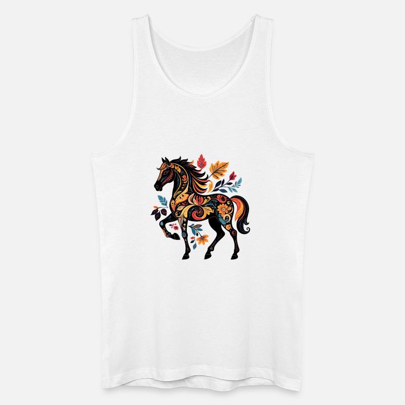 Ornamentpferd mit Blättermustern - Männer Bio Tank Top - Weiß