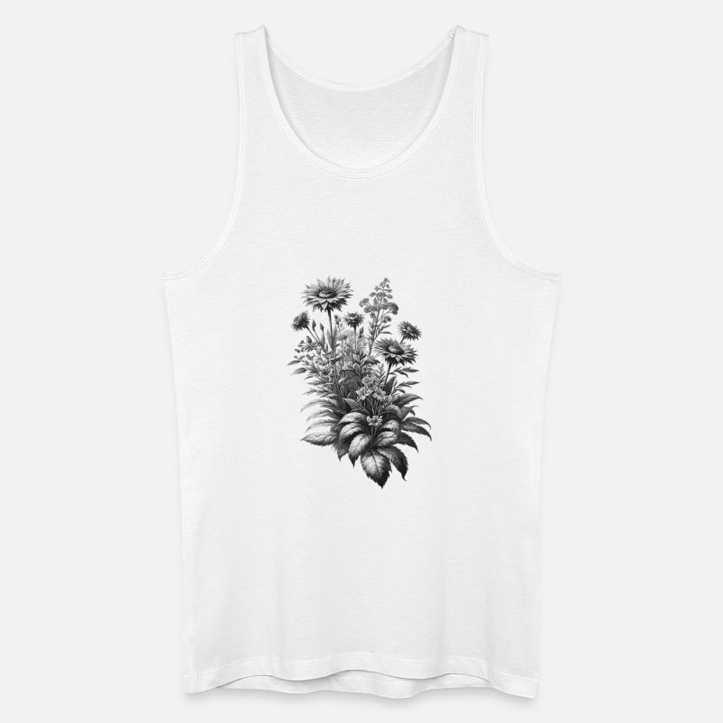 Graue Botanische Blumenbouquet Illustration - Männer Bio Tank Top - Weiß