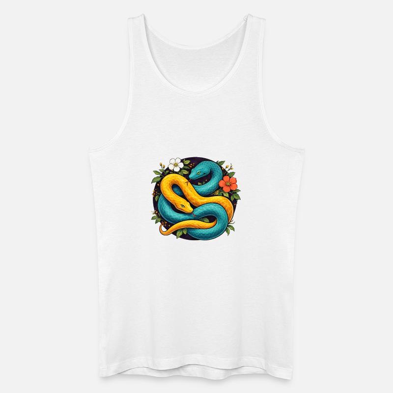 Two Python Snakes in Flower Ring - Men’s Organic Tank Top - white