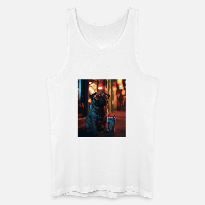 Mops mit Sonnenbrille und Eiskaffee - Männer Bio Tank Top - Weiß