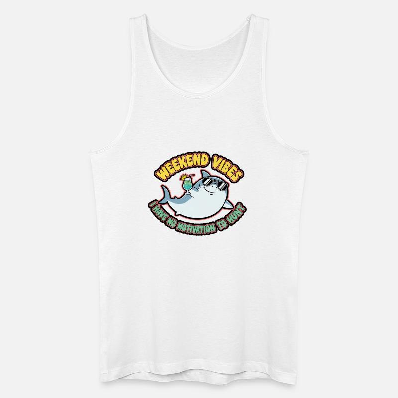 Weekend Vibes Shark Cocktail Tee - Økologisk tanktop til mænd - hvid