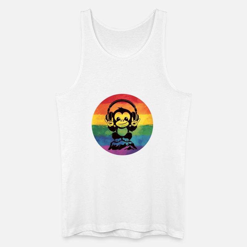 Regenbogen DJ Affe – Kopfhörer Rockhandzeichen - Männer Bio Tank Top - Weiß
