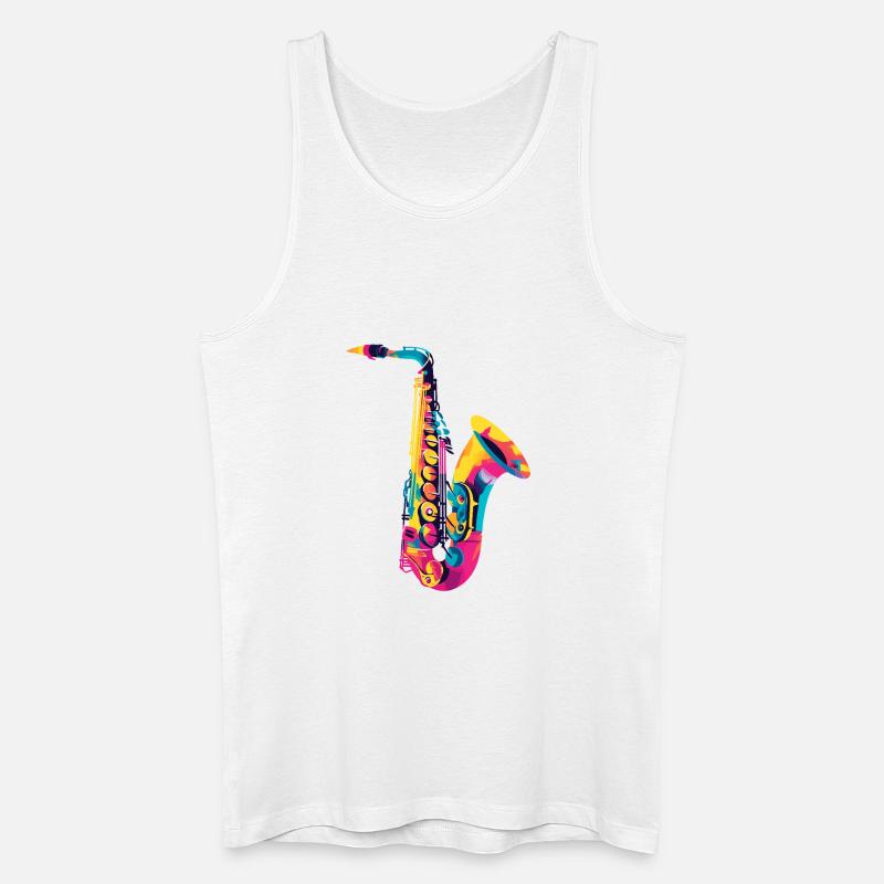 Leuchtendes Saxophon Farbexplosion - Männer Bio Tank Top - Weiß