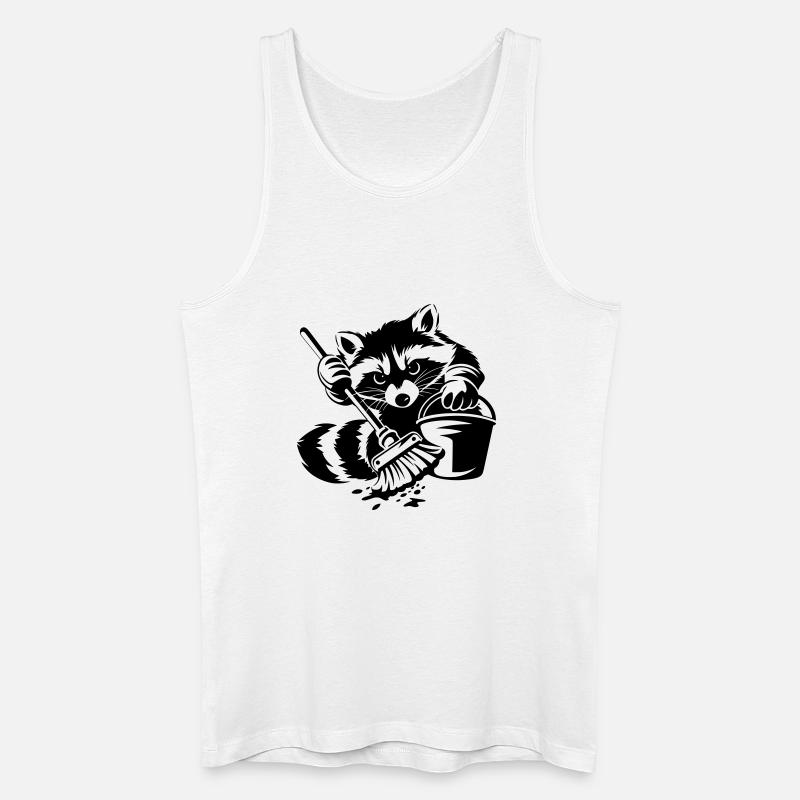 Waschbär mit Eimer & Mopp - Männer Bio Tank Top - Weiß