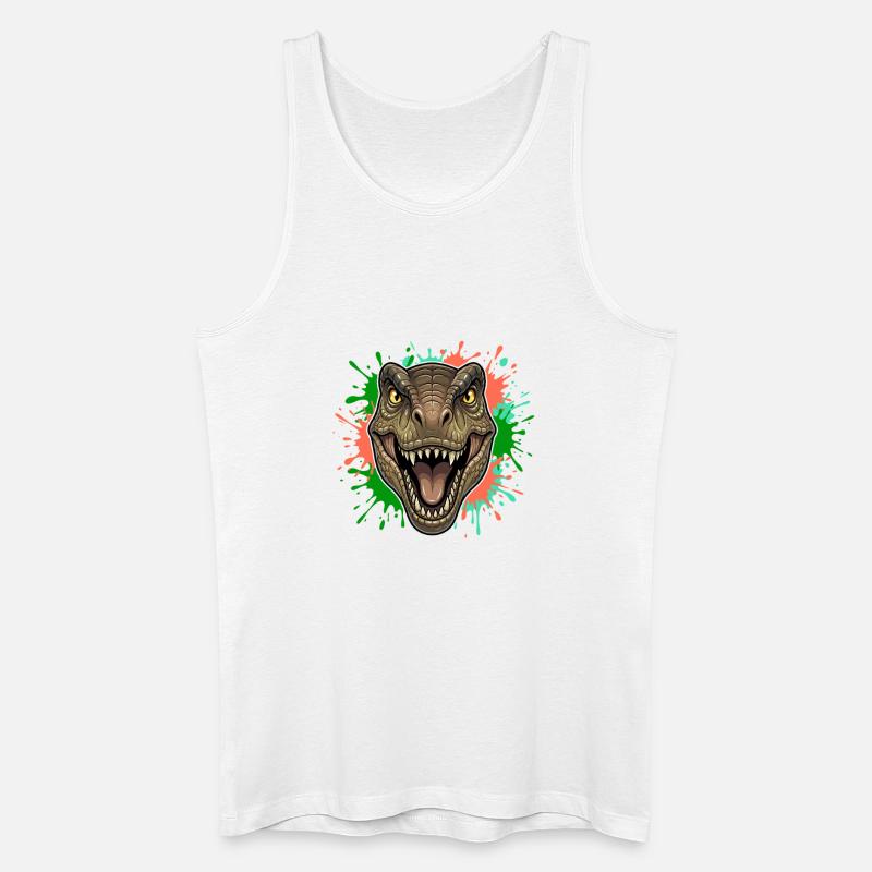 T-Rex Neon Paint Splatter Kopf - Männer Bio Tank Top - Weiß