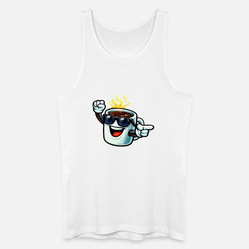 Kaffeetasse mit Sonnenbrille - Männer Bio Tank Top - Weiß
