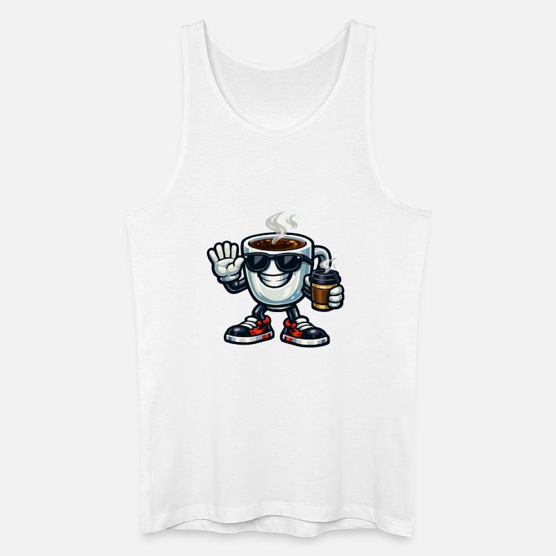 Kaffee-Maskottchen mit Sonnenbrille - Männer Bio Tank Top - Weiß