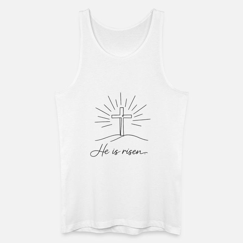 Crucifix He is Risen Easter Jesus - Men’s Organic Tank Top - white