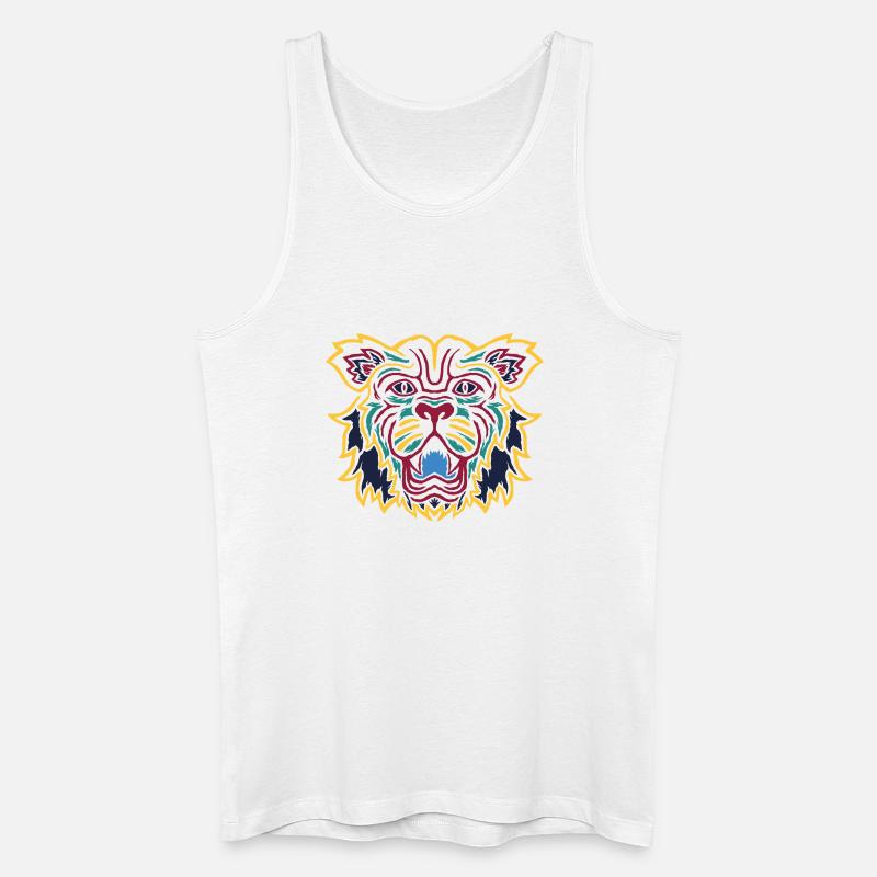 Bunter Tiger Blick Emblem - Männer Bio Tank Top - Weiß